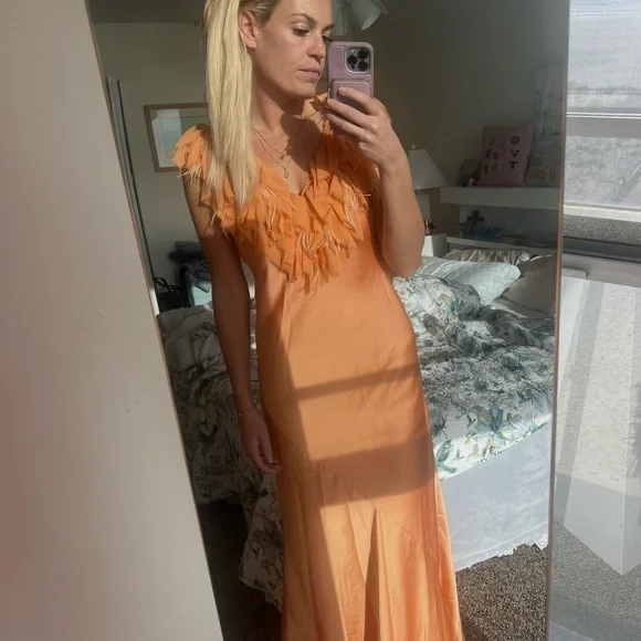 Elegant Orange Feathered Dress - Picture 4 of 5